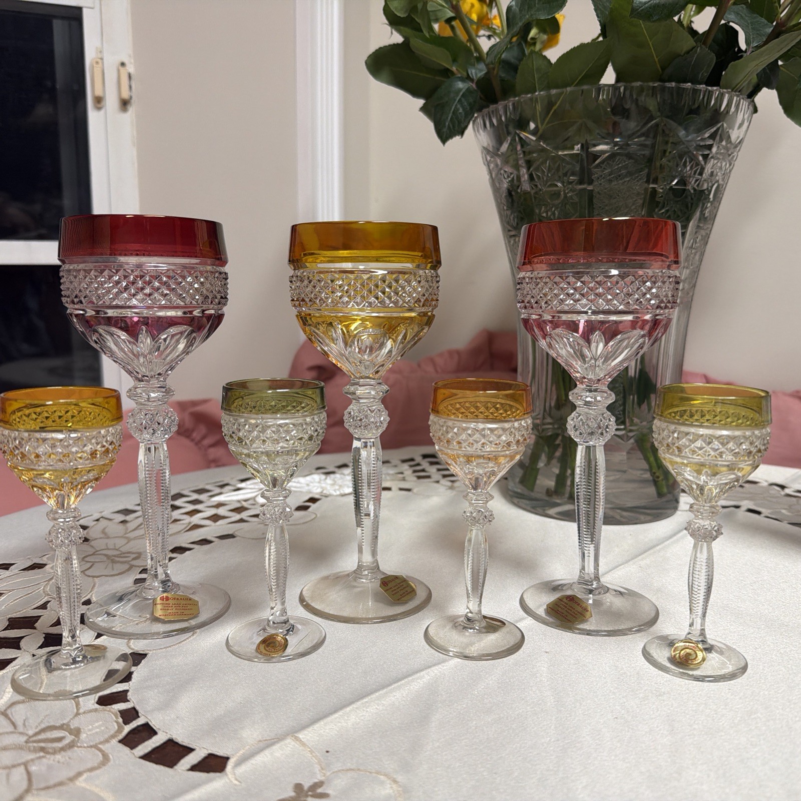 HOFBAUER GENUINE LEAD CRYSTAL 8” TAll 3 PIECES &5”-4 PIECES 