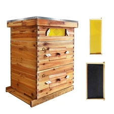 10-Frame Complete Beehive Kit Wax Coated 2 Deep Box 1 Medium Bee Box w/ Window