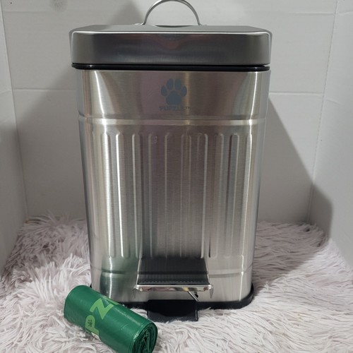 Small outdoor covered dog poop bin, 1.3-gallon metal dog poop trash can, 30 bags