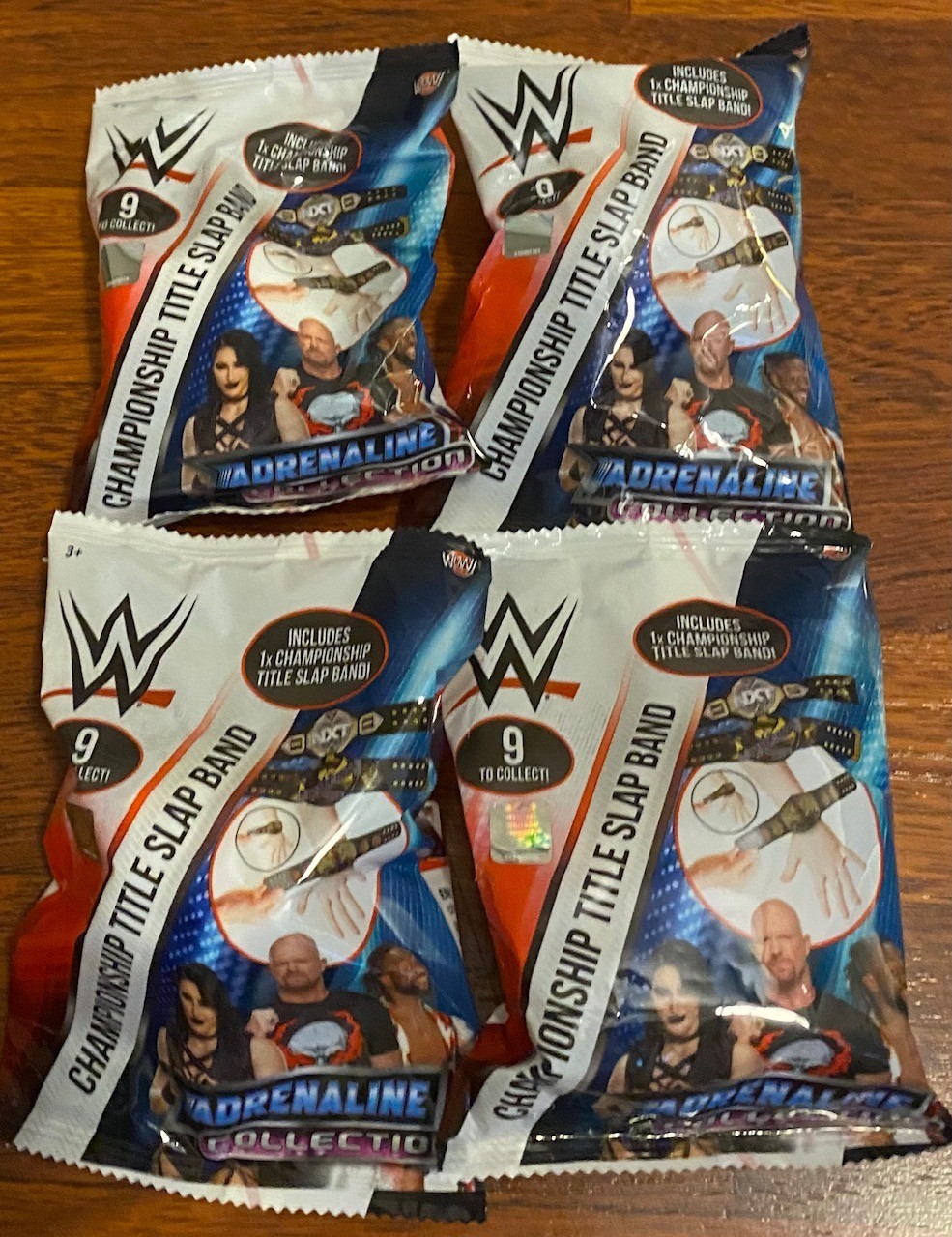 (4) Lot of 4 WWE ADRENALINE Slap Belt Championship Bracelet Blind Bags NEW!