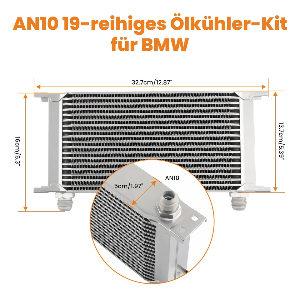 Kit de reubicación de filtro plateado enfriador de aceite de motor/transmisión 19 filas 10AN para BMW Foto 2 de 4