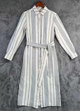 Faherty Organic Cotton Shirt Dress XS Blue Cream Stripe Gauze Belted Coastal