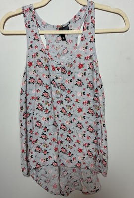 H&M Women's Floral Racerback Tank Top Size 2 Hi-lo Hem