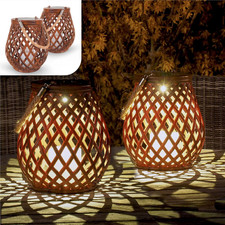 Set Di 2 Lanterne Solari in Rattan, Lampade a LED Impermeabili per Giardino, Bal