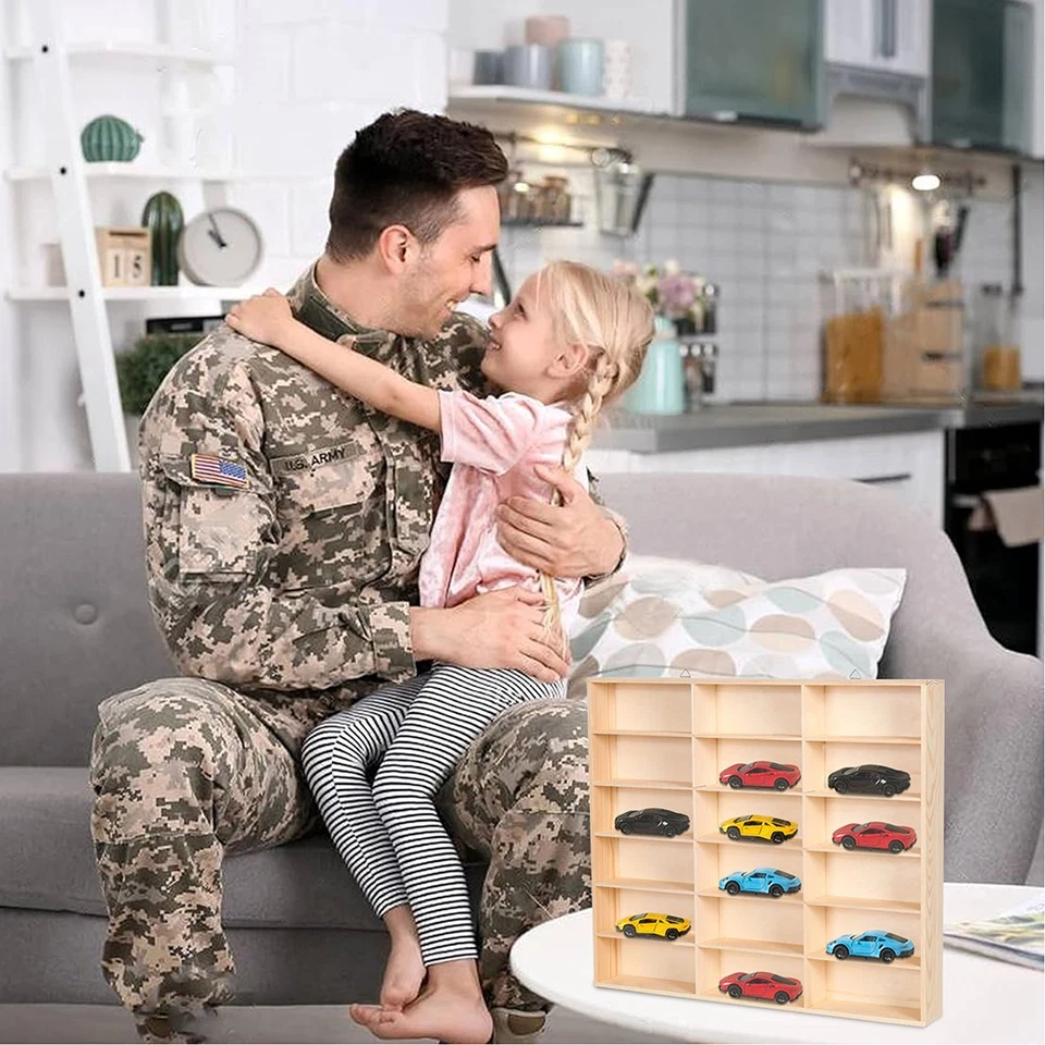 18 Grids For Hot Wheels Matchbox 1:32 Car Diecast Wooden Display Storage Cabinet - Image 4 of 4