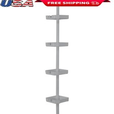 4 Tier Corner Shower Caddy Tension Rod Organizer Self Draining No Tools Required