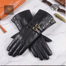 Men's Real Leather Long Cuff Gloves Black Zipper Gauntlet Renaissance Style