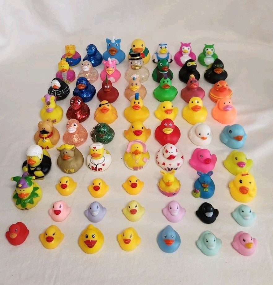 Lot of 62 Rubber Ducks Assorted Duckies Jeep Dash Bath Toy Mix of Sizes & Styles