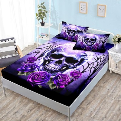 Death Skull Heads Twin Size Gothic Bedding Sets,Horror Theme Halloween Beddin...