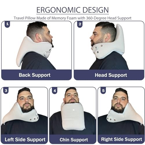 Adjustable Memory Foam Travel Pillow for Neck Chin and Back Support