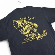 Vintage Chicano Nation T-Shirt Land of La Raza Graphic Black Mens Large
