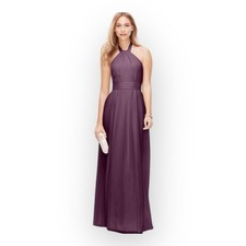 Ann Taylor Silk Georgette Halter Gown Purple Mulberry Formal Wedding Guest Sz. 0