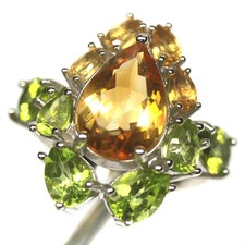 925 Sterling Silver 9 x 13 mm. Yellow Citrine  Peridot Ring Size 5.75