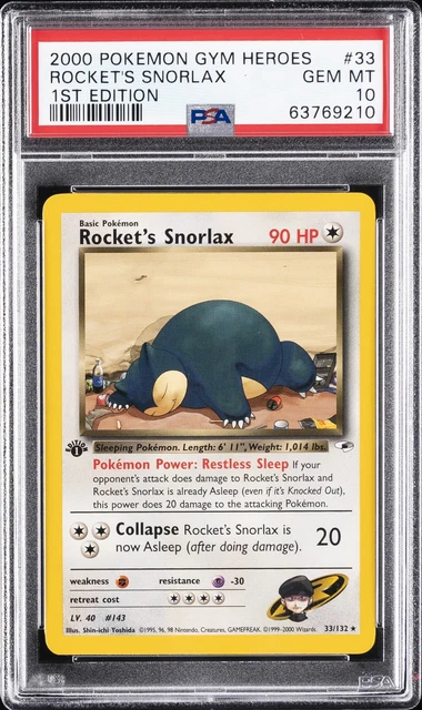 Pokemon Rocket's Snorlax Gym Heroes 33/132 1st Edition PSA 10 Gem Mint