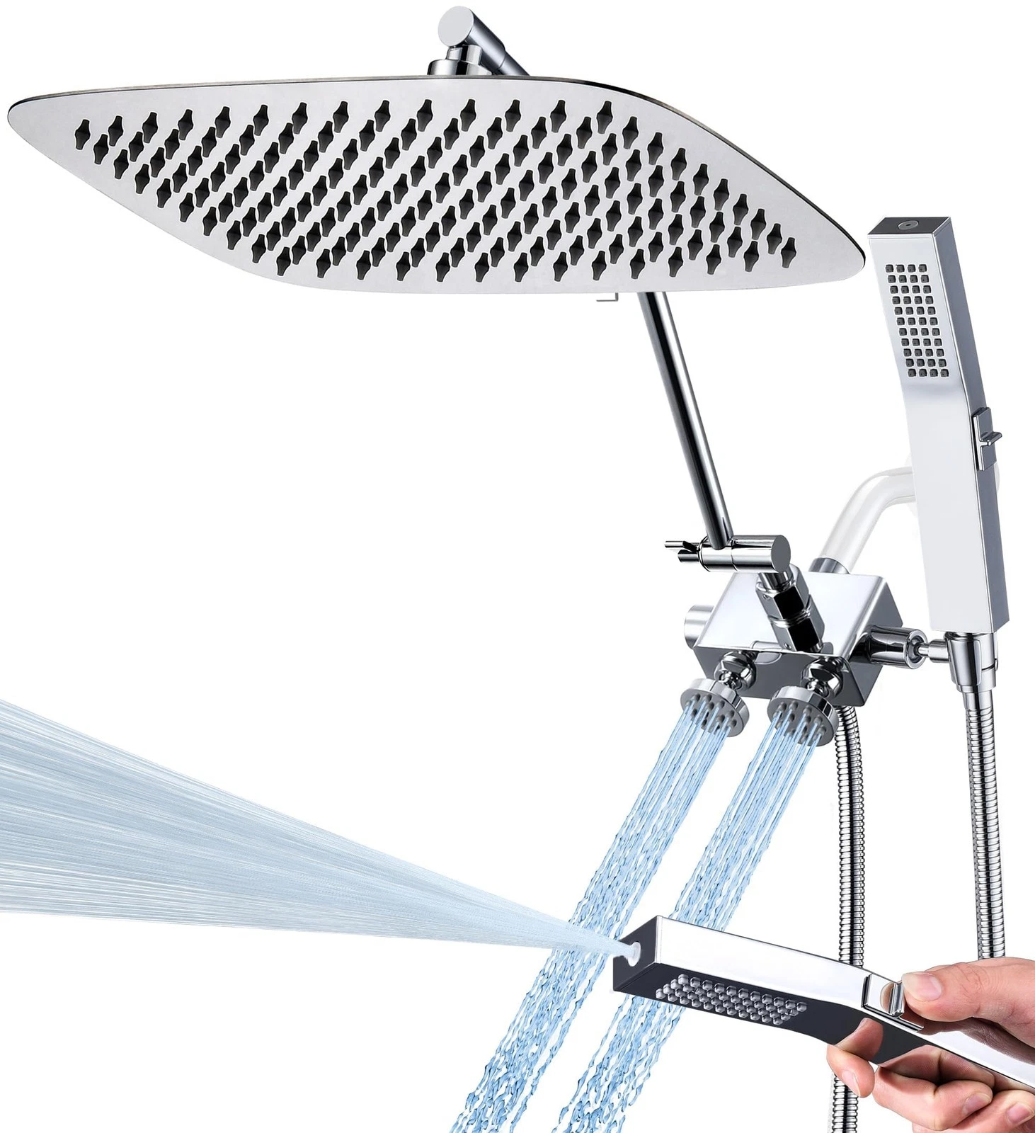 All Metal 12 Inch Rain Shower Head with Handheld Built-in Power Wash Mode, Bo...
