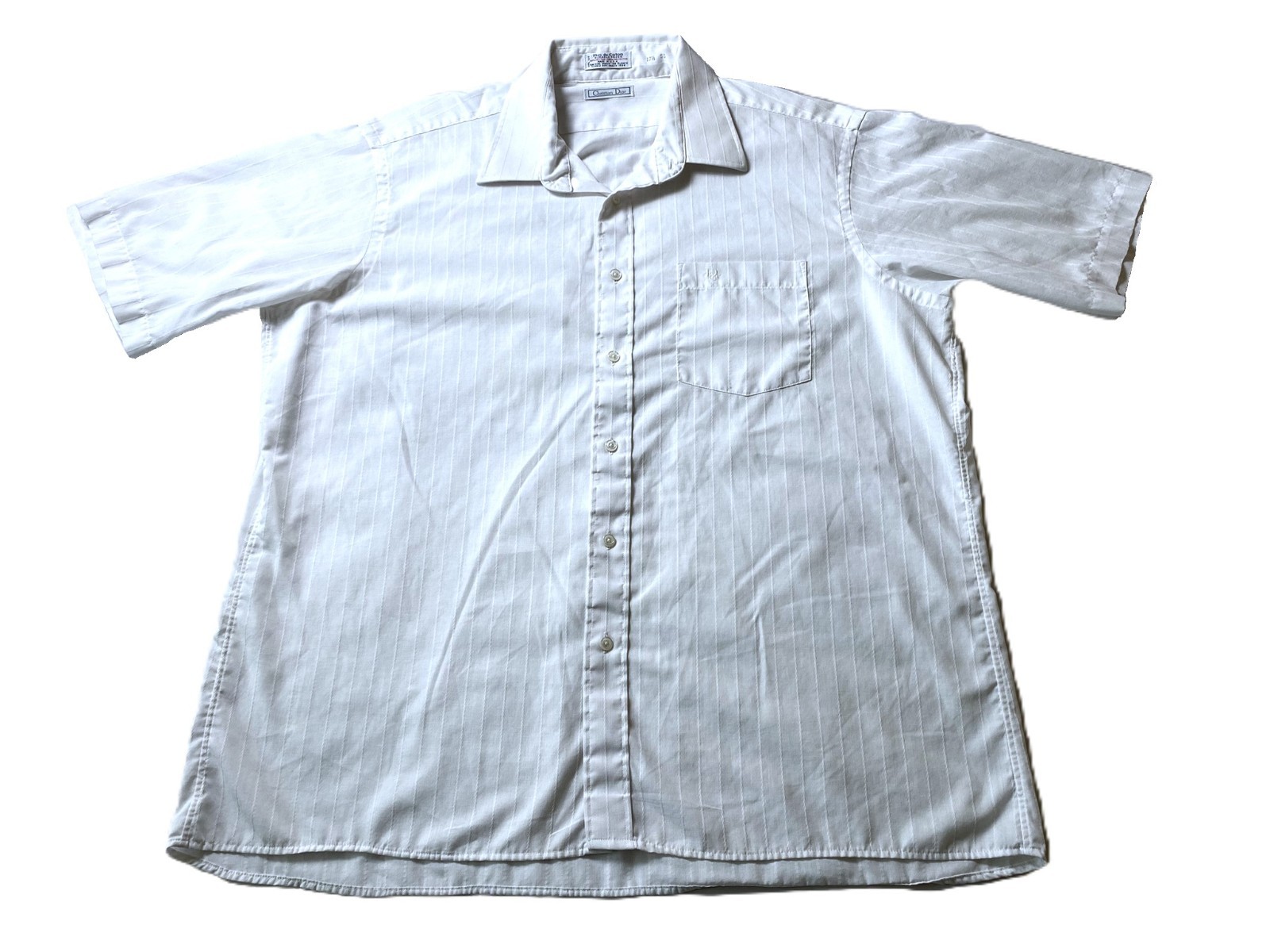 VTG Christian Dior - Size 17.5 XL White Short Sleeve Button Shirt *Small Hole*