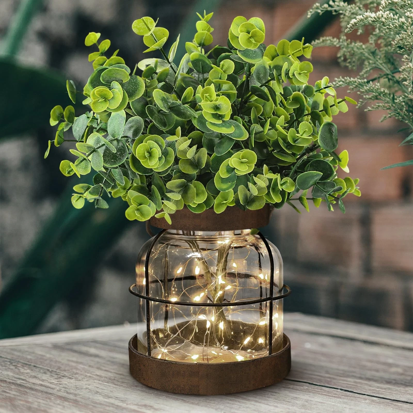 Farmhouse Rustic Glass Vases Primitive Country Lantern Coffee Dining Table Ce...