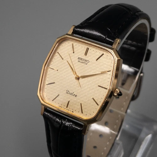 Near Mint SEIKO Dolce 7731-5120 Gold Decagonal Quartz Vintage Watch New Strap