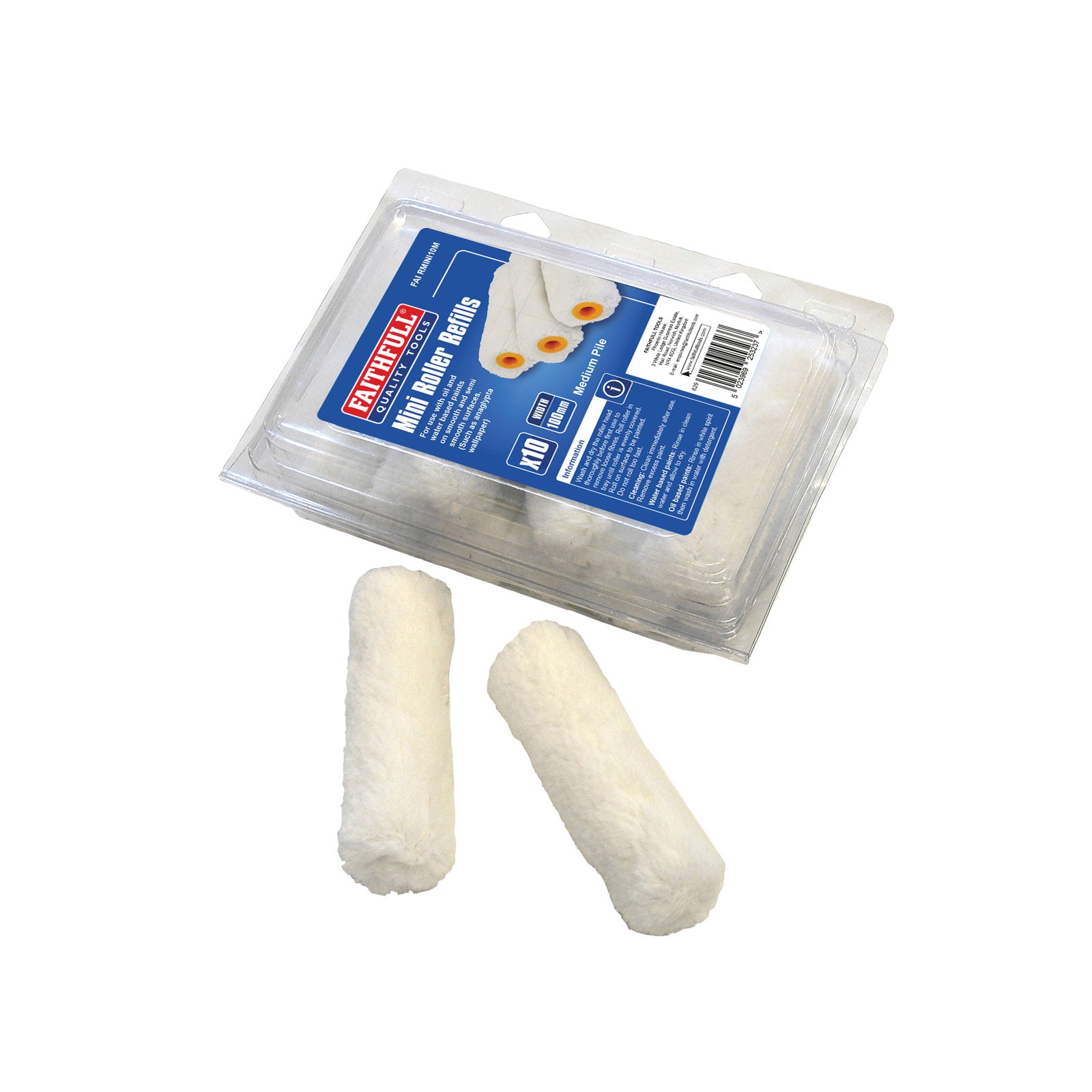 Faithfull Medium Pile Mini Roller Refills 100mm (4in) Pack of 10