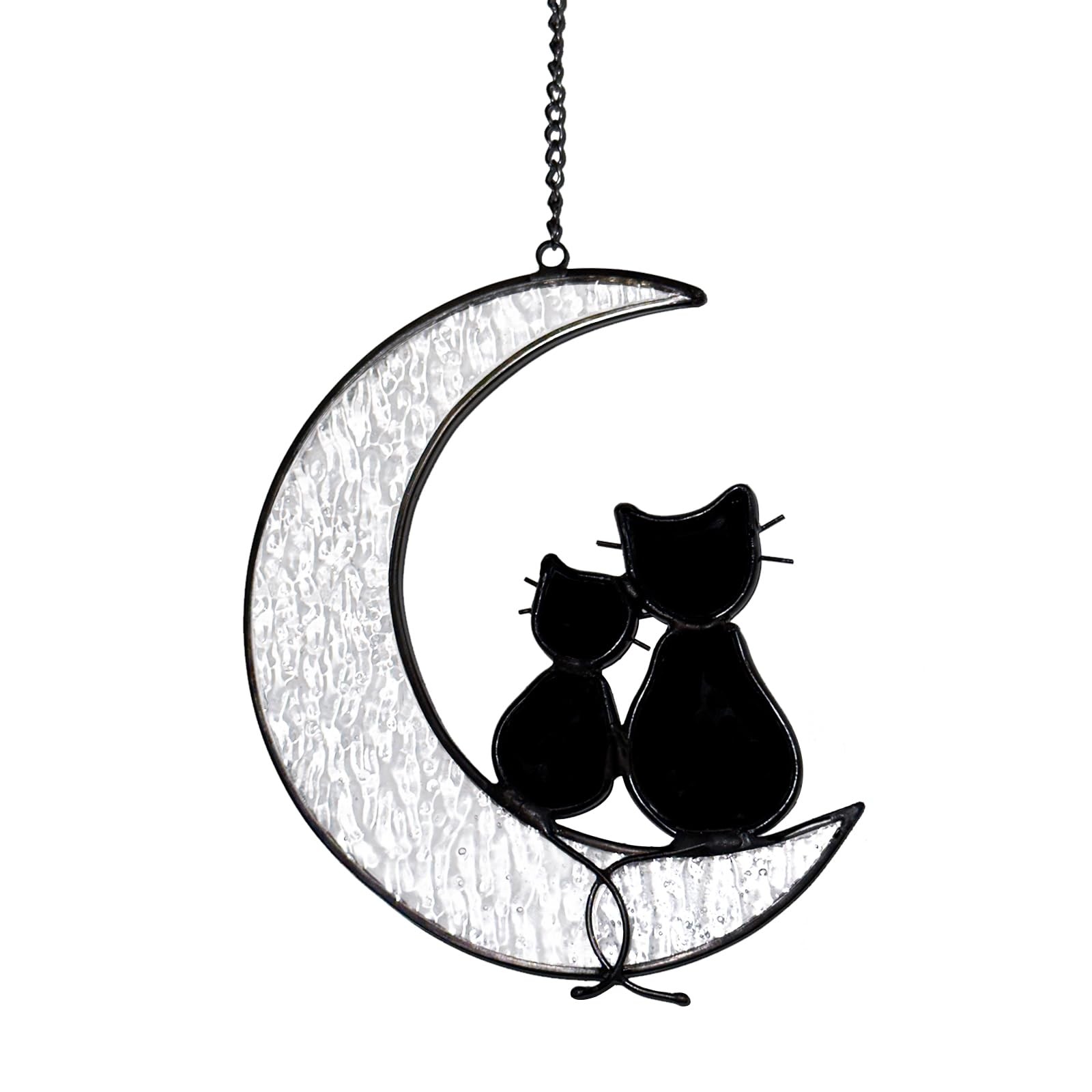 Black Cat Stained Glass Suncatcher for Halloween and Christmas Decor
