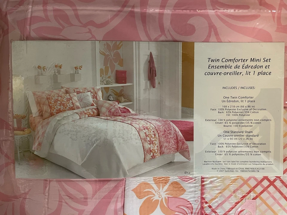 NUEVO Juego de cama edredón Roxy Room Elsa Twin 2 piezas surf playa tropical rosa hawaiano Foto 3 de 4
