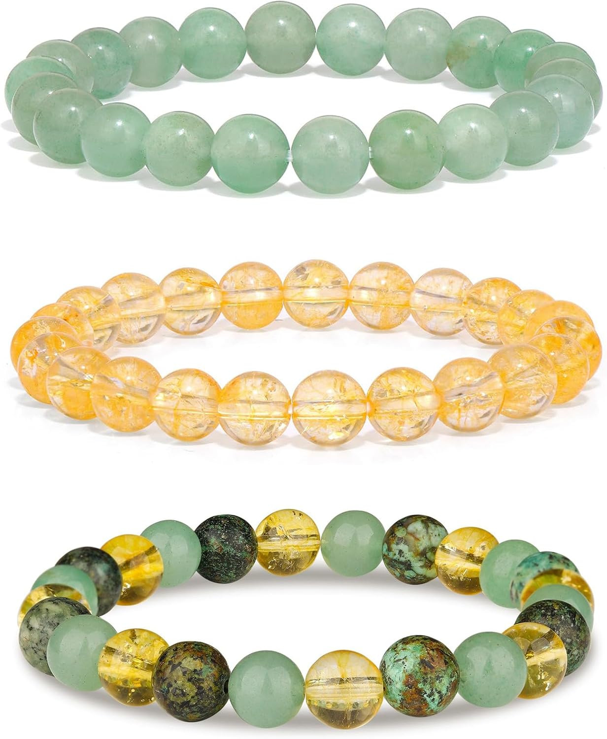 3Pcs Wealth Money Bracelets,Healing Crystal Citrine African Turquoise Bracelets