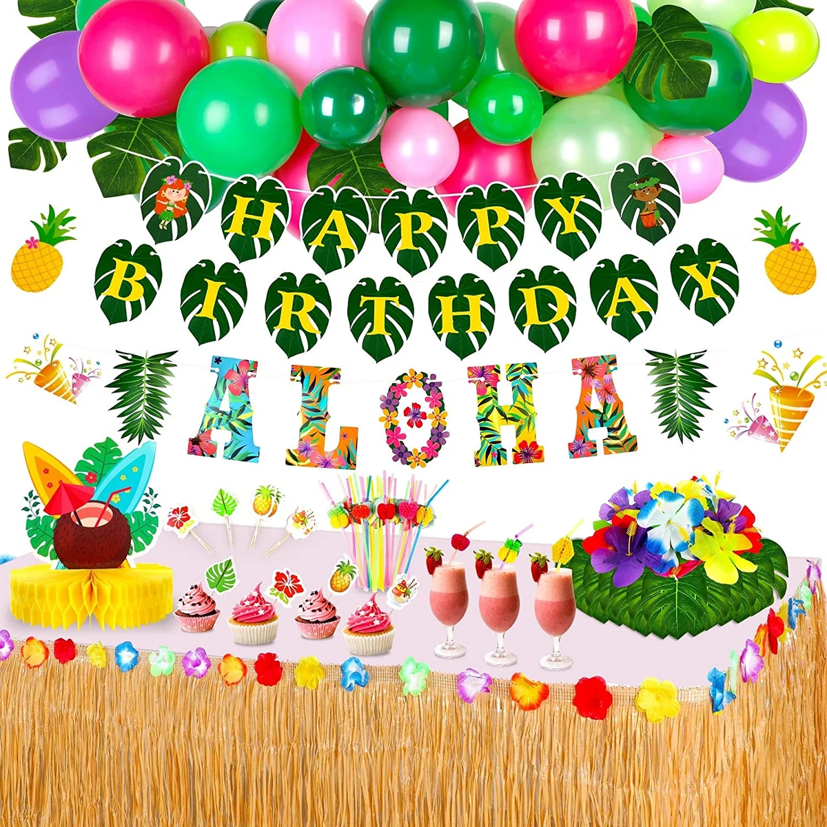 Tropical Luau Party Decorations - 122Pcs Hawaiian Beach Theme