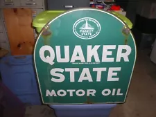 Vintage Quaker State Tombstone Service Gas Oil 26 1/2" x 29" Metal Sign