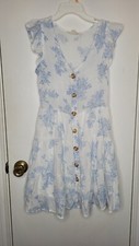 Sweet Wandered Dress White Blue Floral Cottagecore A Line Womens Small