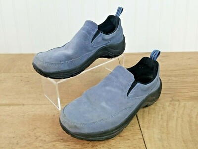 LL Bean Women's Light Blue Suede Slip on Mocs Mules Walking Sneakers Size 6.5 M
