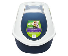 Vibrant Life Mega Smart Cat Cove Enclosed Cat Litterbox, Navy White