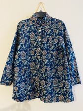 Sahara Womens Blue Linen Denim Printed long Sleeve Top Jacket Size 1