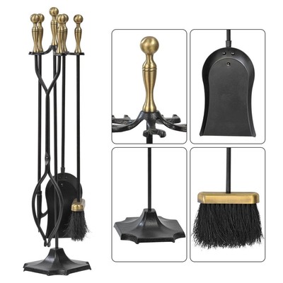 Gold Antique Cast Iron Heavy Duty Fireset Tools Fireplace Set