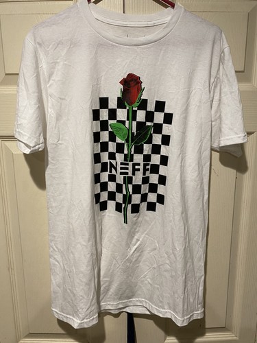 Neff Mens Checkers & Rose White Tee Shirt Size M