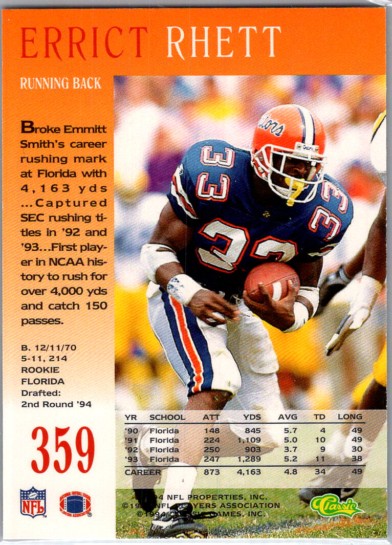 359 Errict Rhett Rookie Tampa Bay Buccaneers 1994 Proline | eBay
