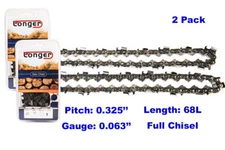 2pcs 18'' Chainsaw Chain Blade Full Chisel .325 Pitch .063 Gauge 68 DL For STIHL