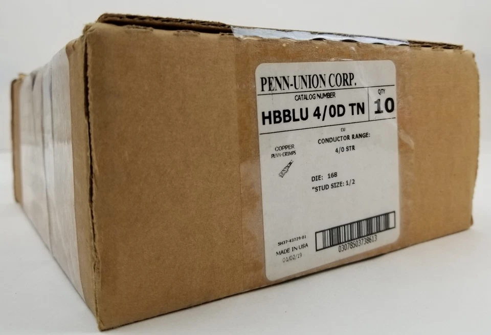 10 Penn-Union HBBLU 4/0D-TN 2Hole Copper Compression Lug Connector 4/0AWG NEW - Image 4 of 4