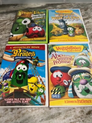 Veggie Tales DVD's Lot Of 4 Sheerluck Holmes, Wizard Of Ha's, Abe, The Pirates