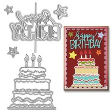 Metal Birthday Cake Cutting Dies Stars Happy Birthday Words Die Cuts for Card...