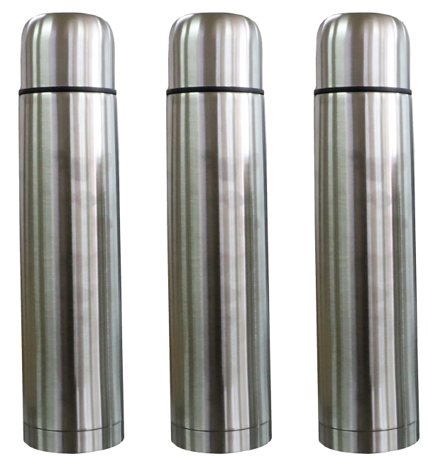 3x basiks Stainless Steel Vacuum Flask Hot Cold Tea Drink Camping Travel - 1L