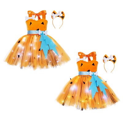 Kids Girls Cosplay Costume Trick-or-Treat Halloween Stone Age Cave Man Cavegirl