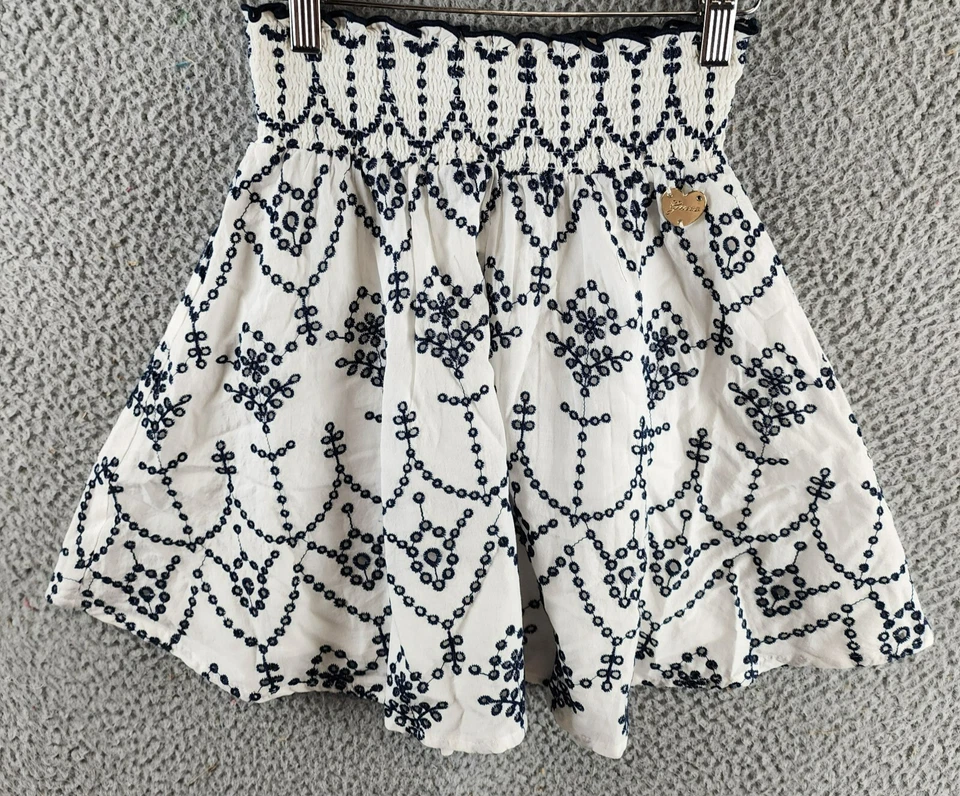 Falda bordada GUESS Sangallo niñas grandes 10 blanca/azul boho cintura elástica Foto 2 de 4