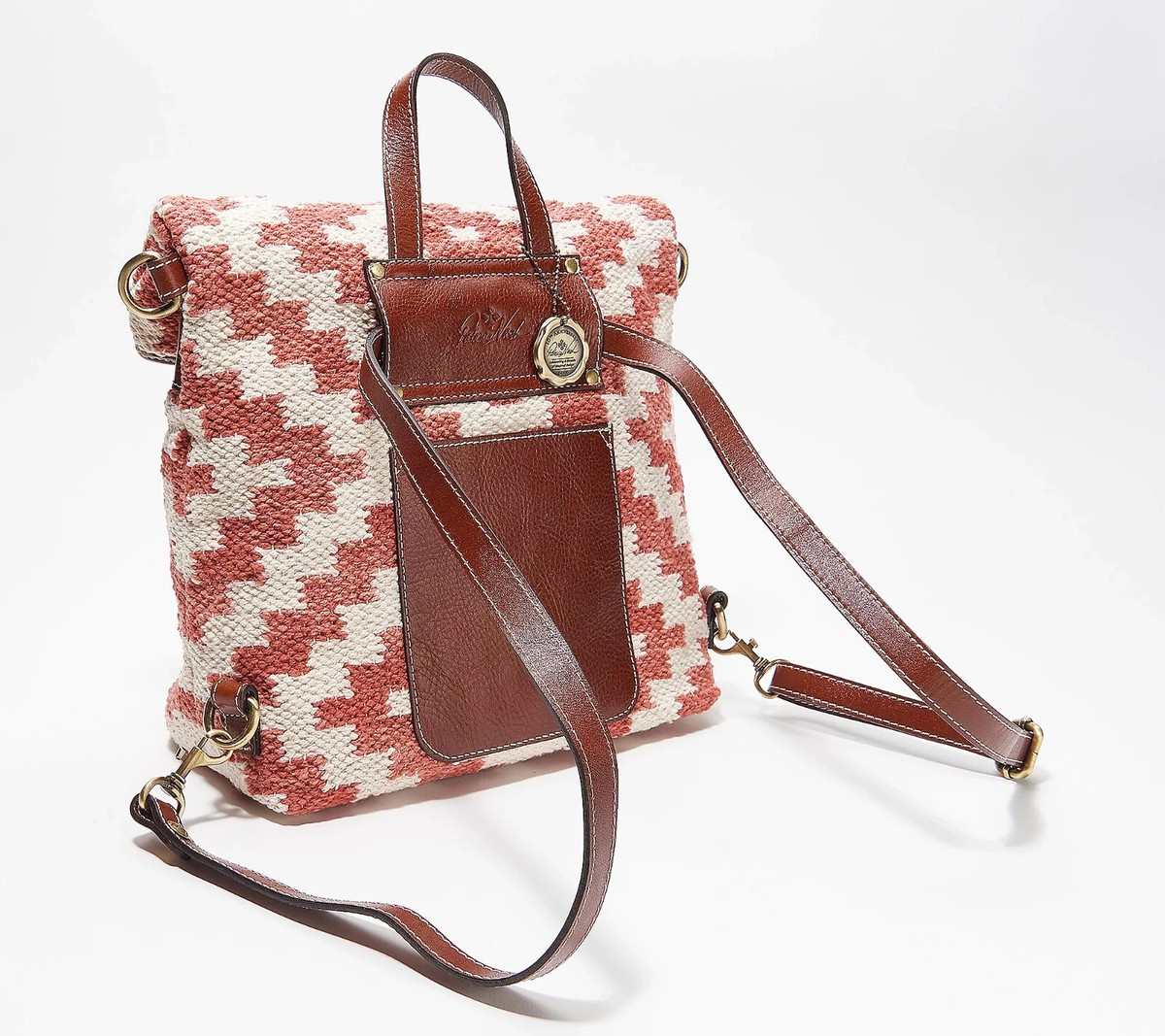 Patricia Nash Casoli Convertible Woven Leather Backpack Crossbody Red Cream Patricia Nash Backpack Convertible Bags & Handbags for Women  main image 3