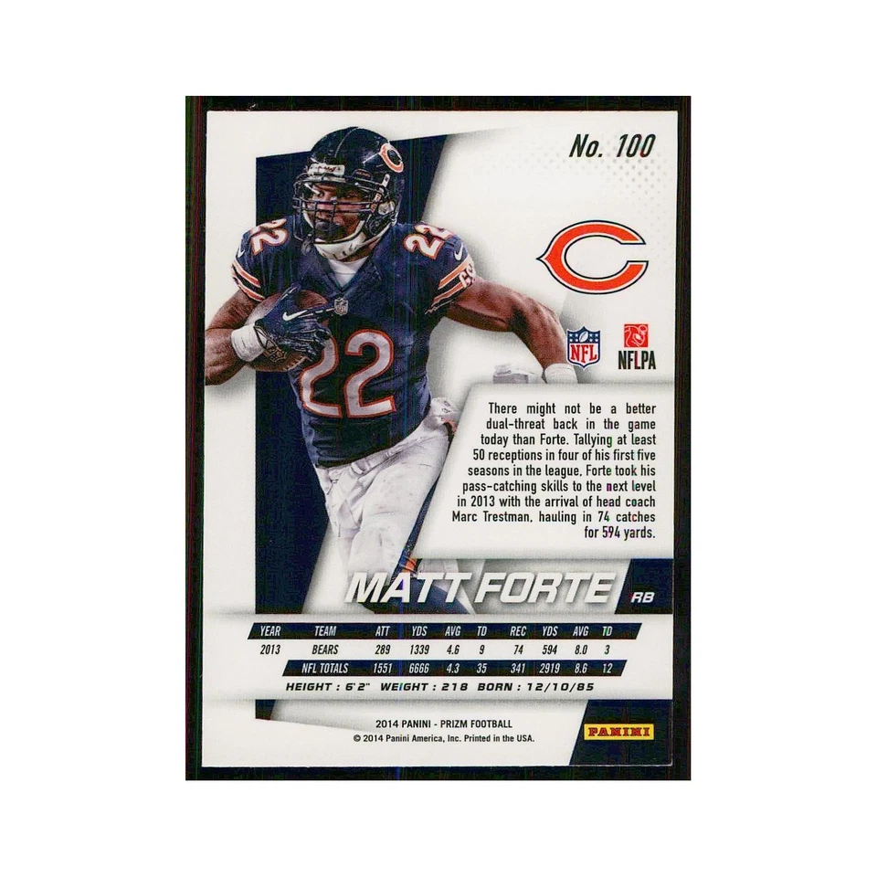 2014 Panini Prizm Matt Forte Bears #100 - Image 2 of 3