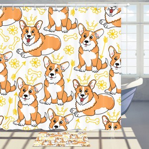 Orange Coton Corgi Dog Shower Curtain Bathroom Decor Fabric 12hook 71in Ebay