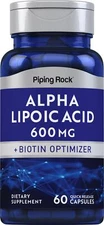 Alpha Lipoic Acid 600mg | 60 Capsules | With Biotin | Non-GMO | by Piping Rock