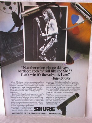 Billy Squier SM57 Shure Microphone 1983 Vintage Print Ad Music Room Man Cave