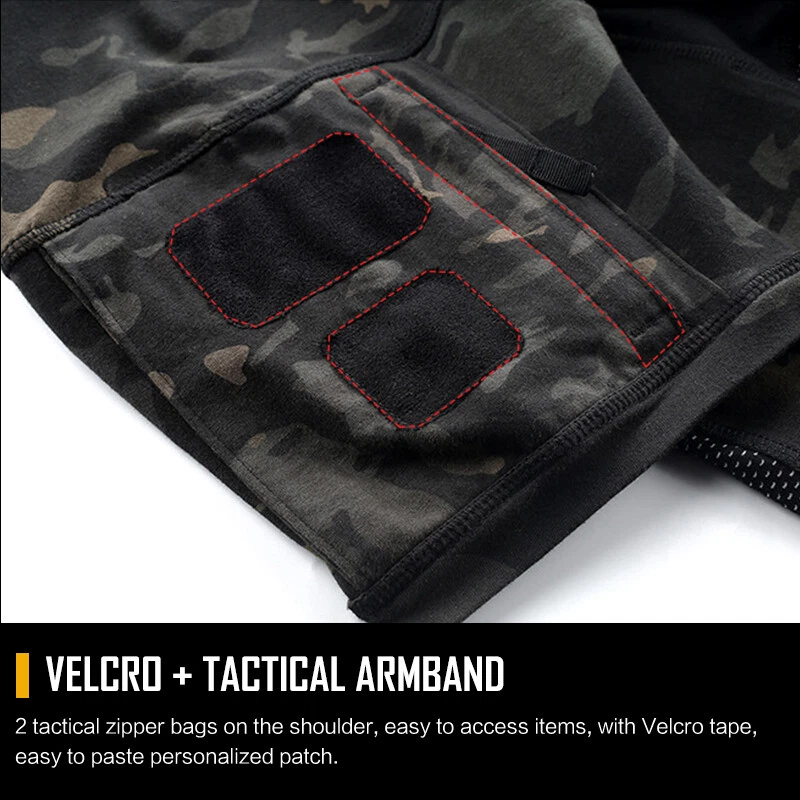 Camisa táctica manga corta top camuflaje airsoft exterior negra camuflaje ejército paintball Foto 4 de 4