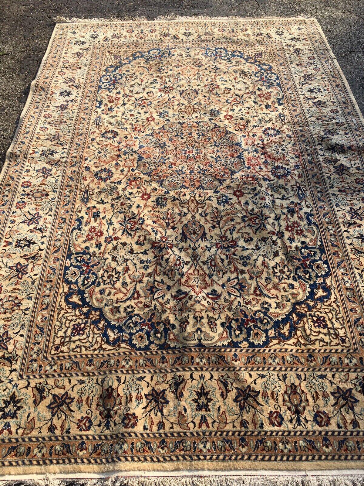 Antique 7'x10' WOOL/SILK Nain Naeen Oriental Area Rug Hand-Knotted Beige