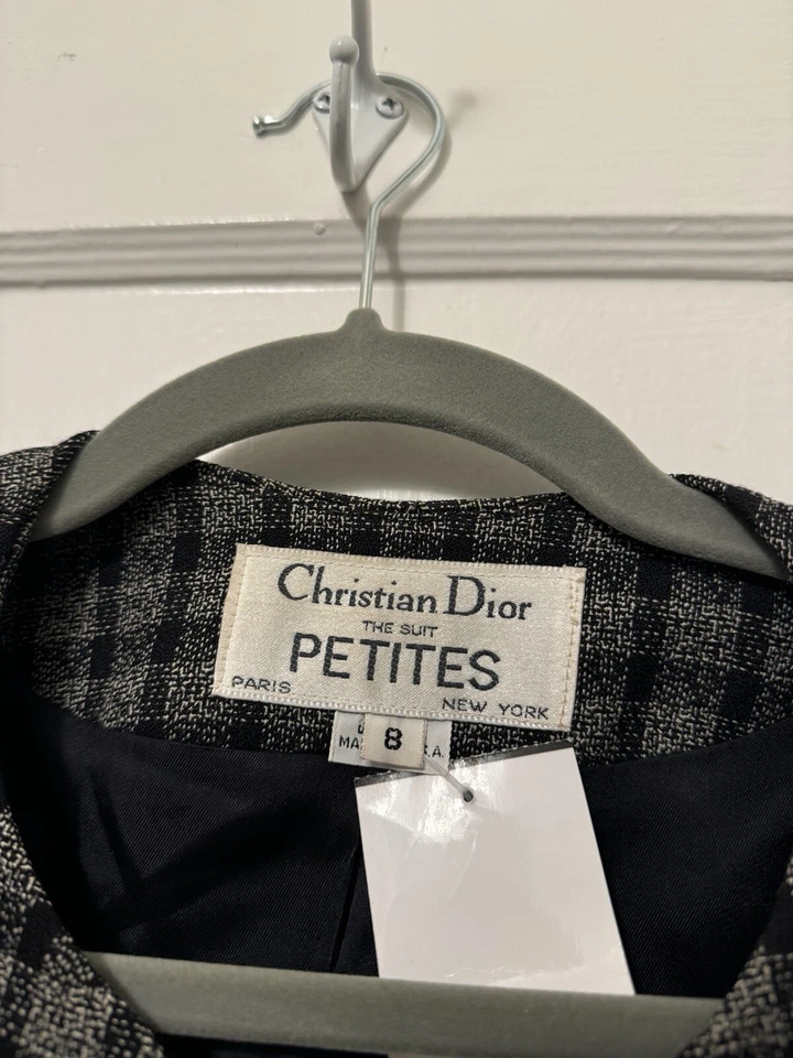 复古 80 年代 Christian Dior 灰色和黑色格子修身西装外套 — 第 4/4 张图片